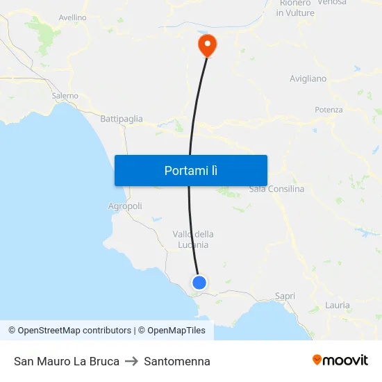 San Mauro La Bruca to Santomenna map