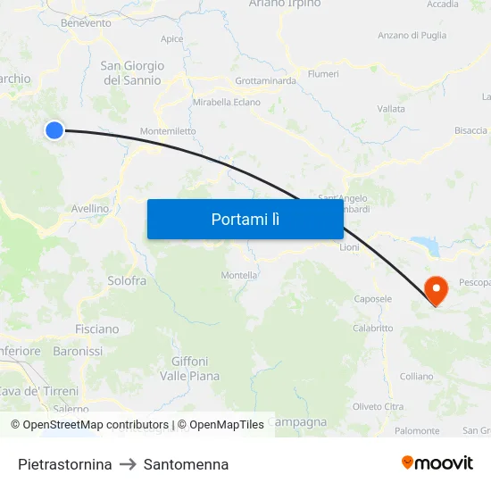 Pietrastornina to Santomenna map