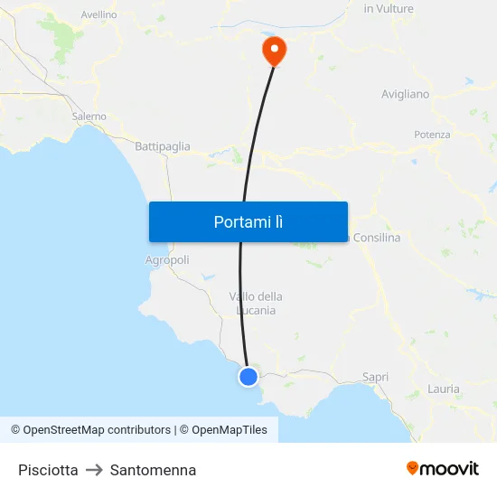 Pisciotta to Santomenna map