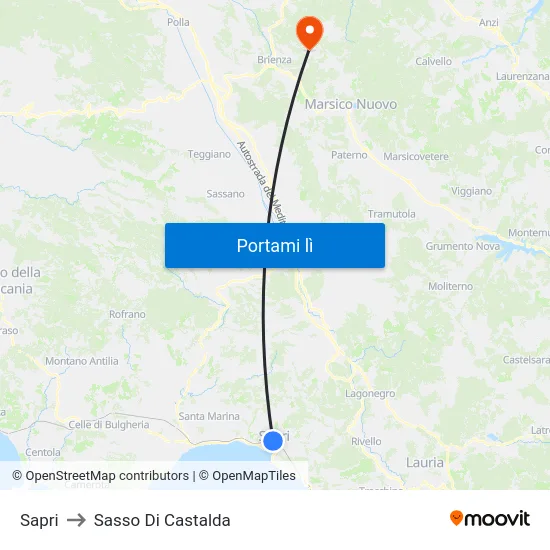 Sapri to Sasso Di Castalda map