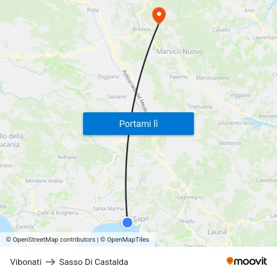 Vibonati to Sasso Di Castalda map