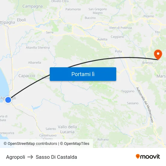 Agropoli to Sasso Di Castalda map