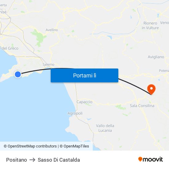 Positano to Sasso Di Castalda map