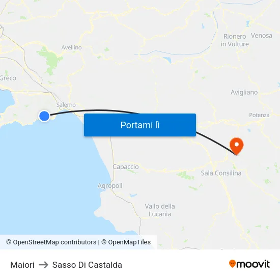 Maiori to Sasso Di Castalda map