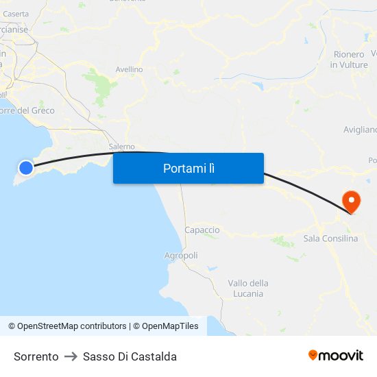 Sorrento to Sasso Di Castalda map