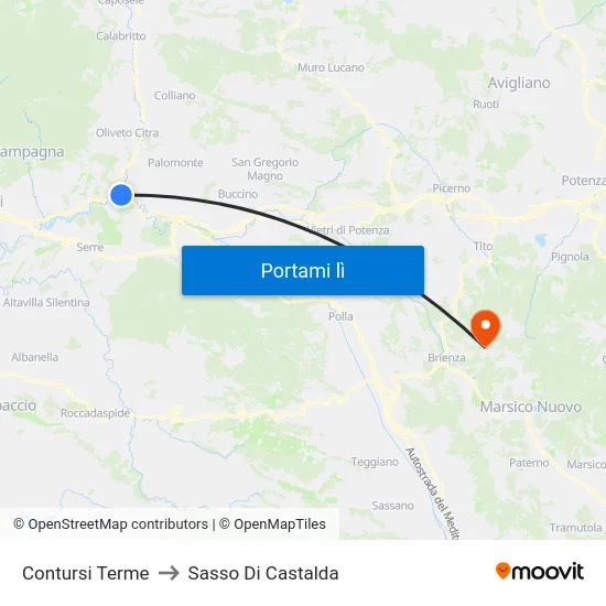 Contursi Terme to Sasso Di Castalda map