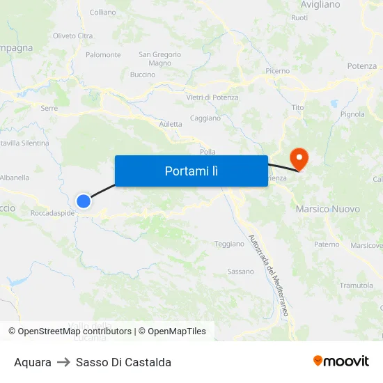 Aquara to Sasso Di Castalda map