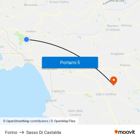 Forino to Sasso Di Castalda map