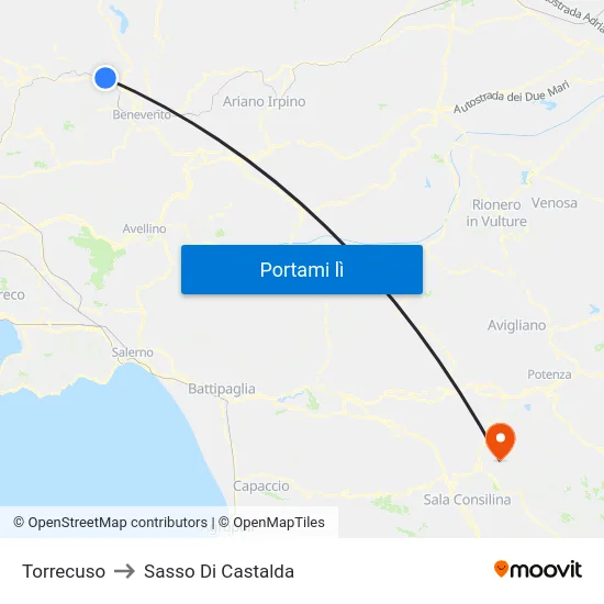 Torrecuso to Sasso Di Castalda map