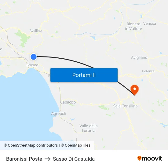 Baronissi Poste to Sasso Di Castalda map
