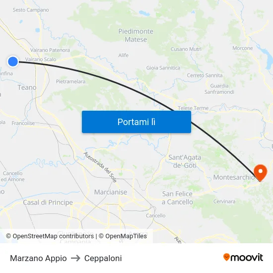 Marzano Appio to Ceppaloni map
