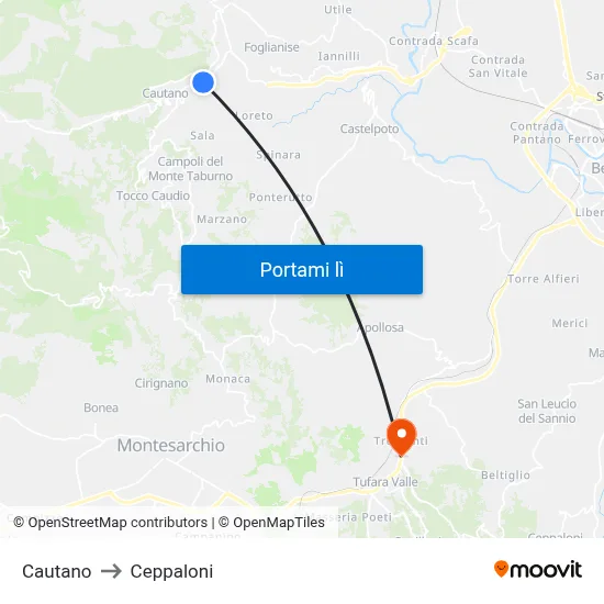 Cautano to Ceppaloni map