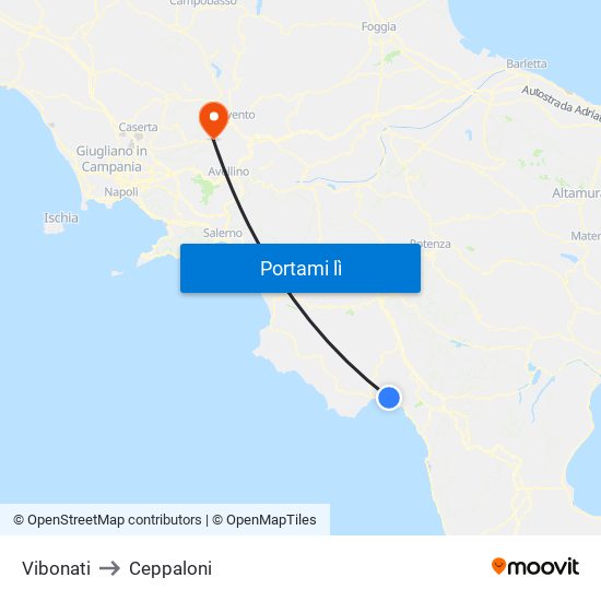 Vibonati to Ceppaloni map