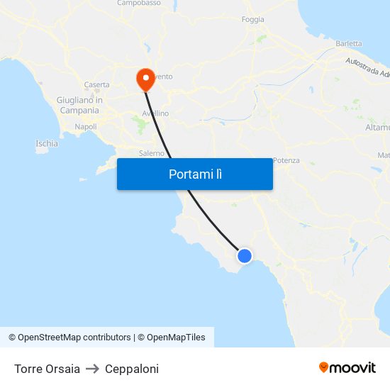 Torre Orsaia to Ceppaloni map