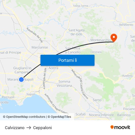 Calvizzano to Ceppaloni map