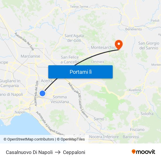Casalnuovo Di Napoli to Ceppaloni map