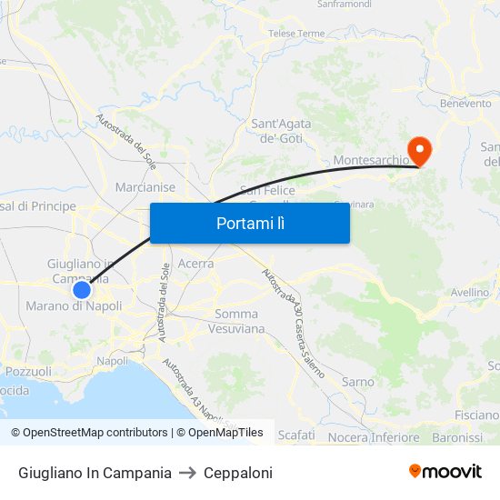 Giugliano In Campania to Ceppaloni map