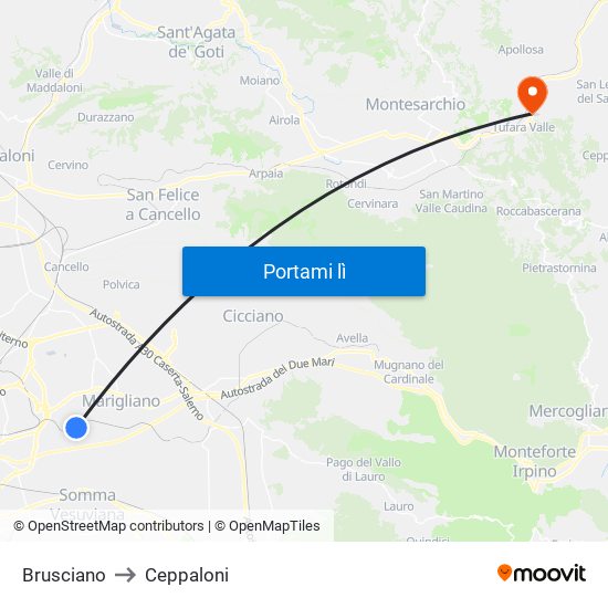 Brusciano to Ceppaloni map