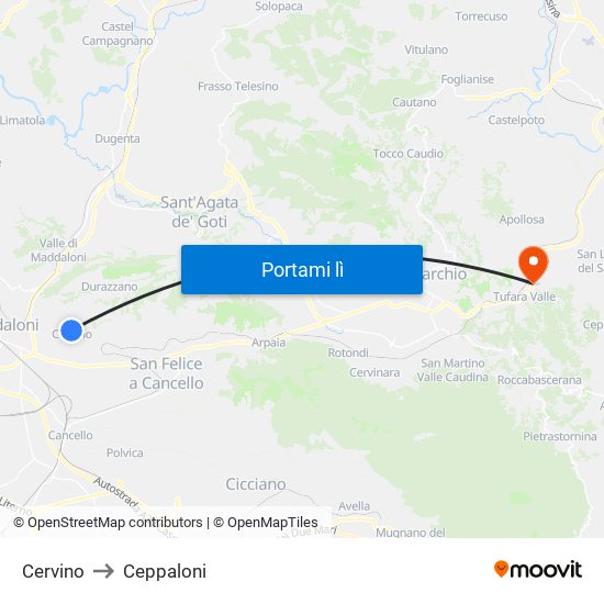 Cervino to Ceppaloni map
