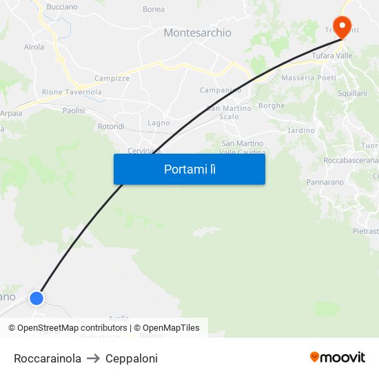 Roccarainola to Ceppaloni map