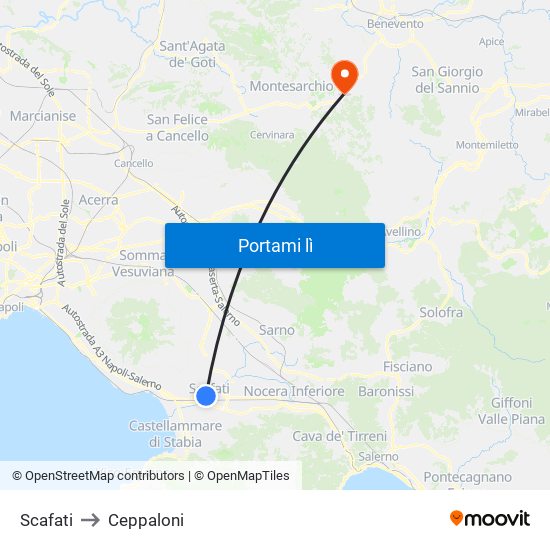 Scafati to Ceppaloni map