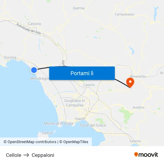 Cellole to Ceppaloni map