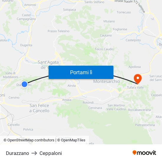 Durazzano to Ceppaloni map