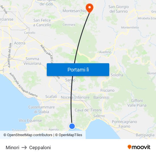 Minori to Ceppaloni map