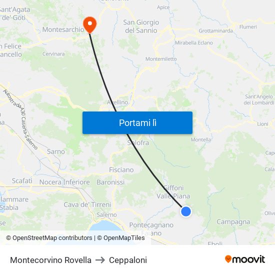 Montecorvino Rovella to Ceppaloni map