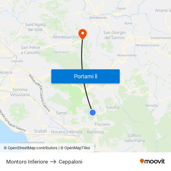 Montoro Inferiore to Ceppaloni map