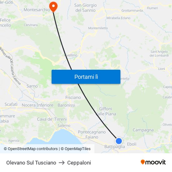 Olevano Sul Tusciano to Ceppaloni map