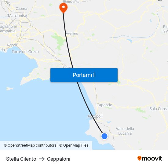 Stella Cilento to Ceppaloni map