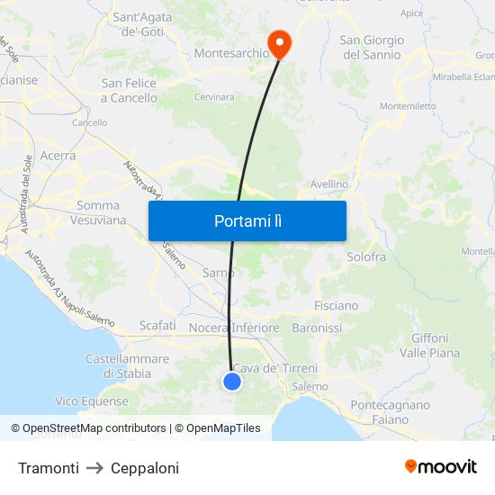 Tramonti to Ceppaloni map
