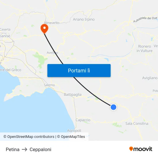 Petina to Ceppaloni map