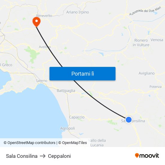 Sala Consilina to Ceppaloni map