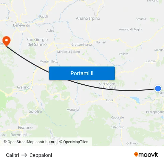 Calitri to Ceppaloni map