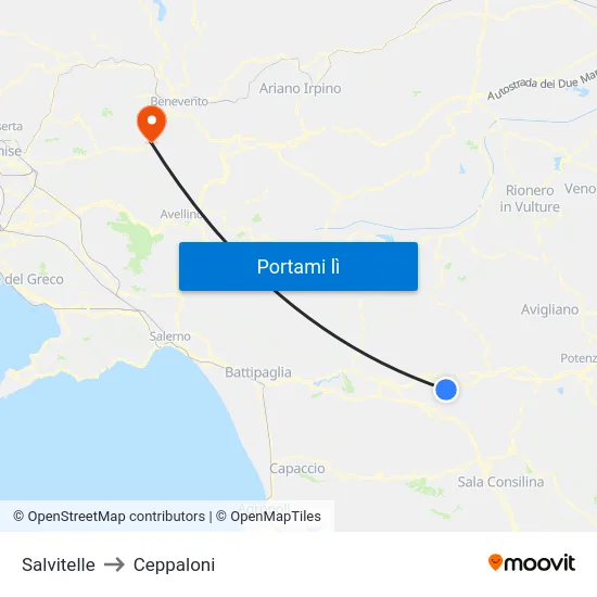 Salvitelle to Ceppaloni map
