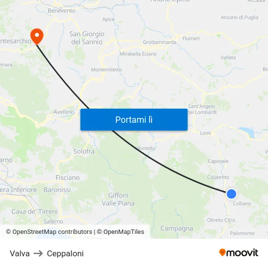 Valva to Ceppaloni map