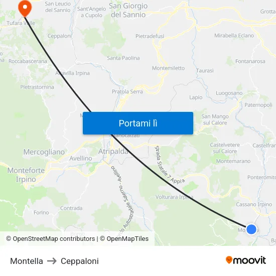 Montella to Ceppaloni map