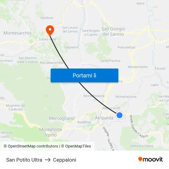 San Potito Ultra to Ceppaloni map