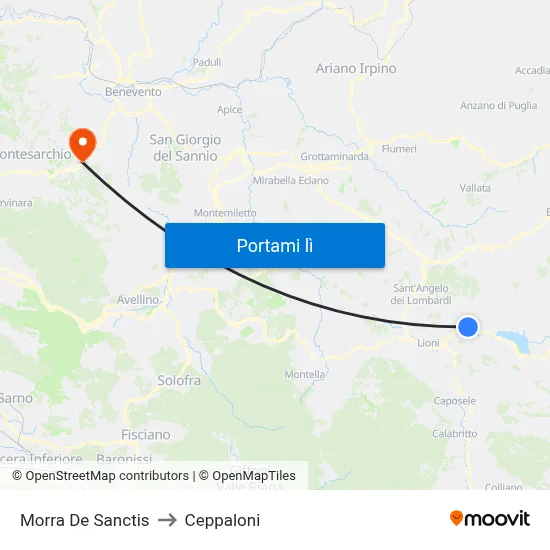 Morra De Sanctis to Ceppaloni map