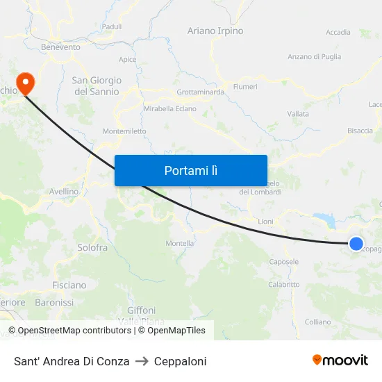 Sant' Andrea Di Conza to Ceppaloni map