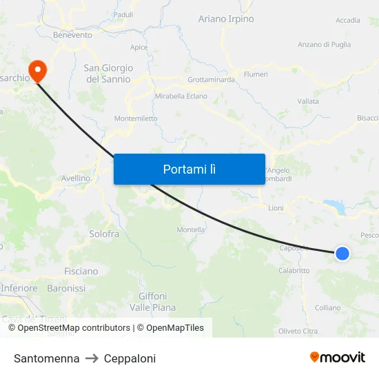 Santomenna to Ceppaloni map