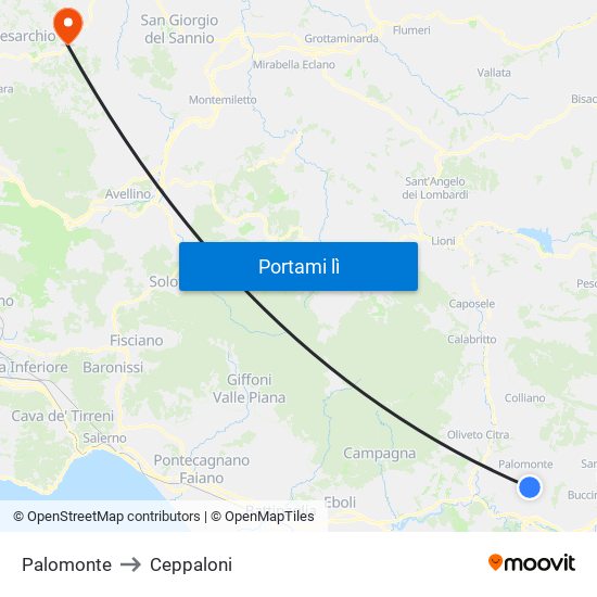 Palomonte to Ceppaloni map
