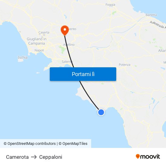 Camerota to Ceppaloni map