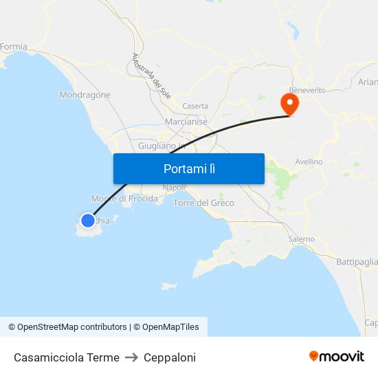 Casamicciola Terme to Ceppaloni map