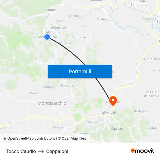 Tocco Caudio to Ceppaloni map