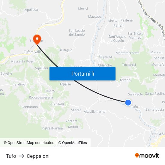 Tufo to Ceppaloni map