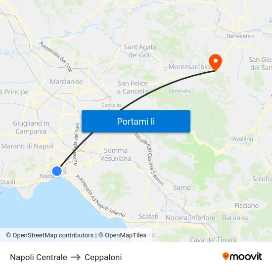 Napoli Centrale to Ceppaloni map