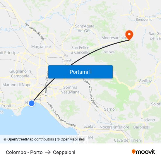 Colombo - Porto to Ceppaloni map